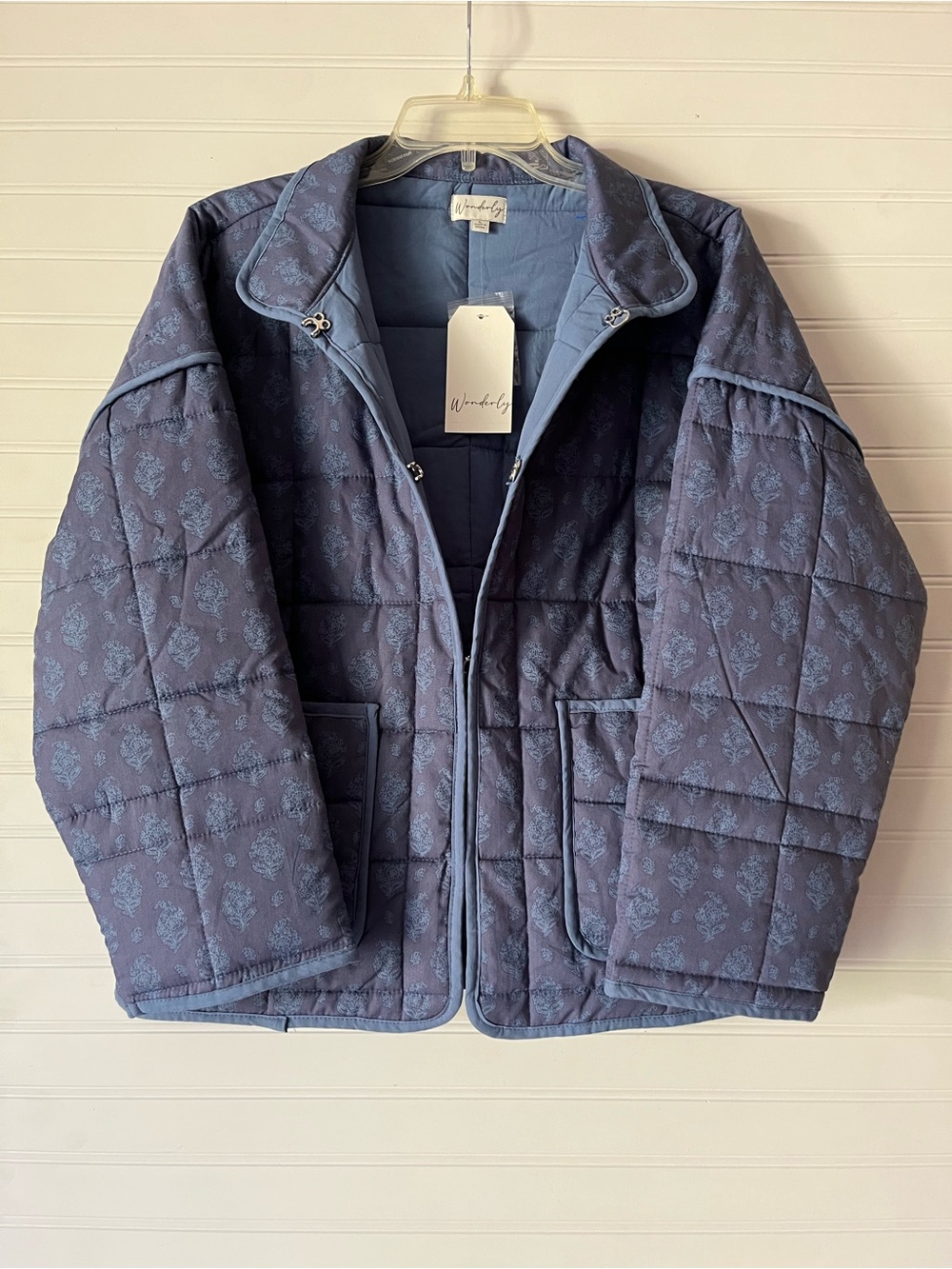 Wonderly Quilted Slate Blue Floral Puffer Jacket